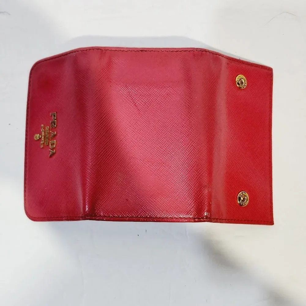 PRADA authentic Saffiano leather red / pink key  card case with box